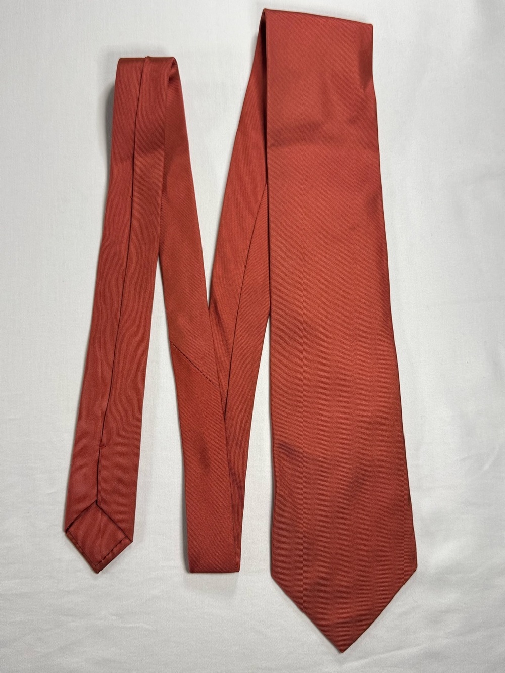 Vintage HERMES Paris Solid Silk Tie Iconic Rust Orange Classic 3.5” Width - Picture 2 of 8